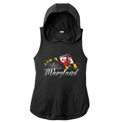 Maryland Flag And Pride Home Family Vintage Maryland Ladies PosiCharge Tri-Blend Wicking Draft Hoodie Tank