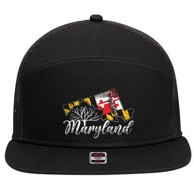 Maryland Flag And Pride Home Family Vintage Maryland 7 Panel Mesh Trucker Snapback Hat