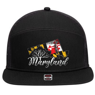 Maryland Flag And Pride Home Family Vintage Maryland 7 Panel Mesh Trucker Snapback Hat