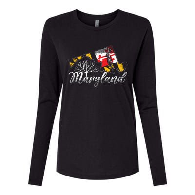 Maryland Flag And Pride Home Family Vintage Maryland Womens Cotton Relaxed Long Sleeve T-Shirt