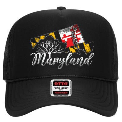 Maryland Flag And Pride Home Family Vintage Maryland High Crown Mesh Back Trucker Hat