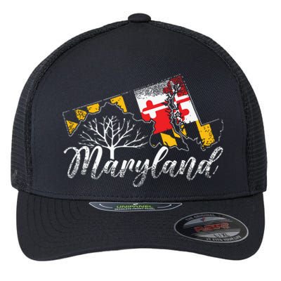 Maryland Flag And Pride Home Family Vintage Maryland Flexfit Unipanel Trucker Cap