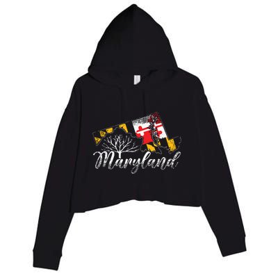 Maryland Flag And Pride Home Family Vintage Maryland Crop Fleece Hoodie