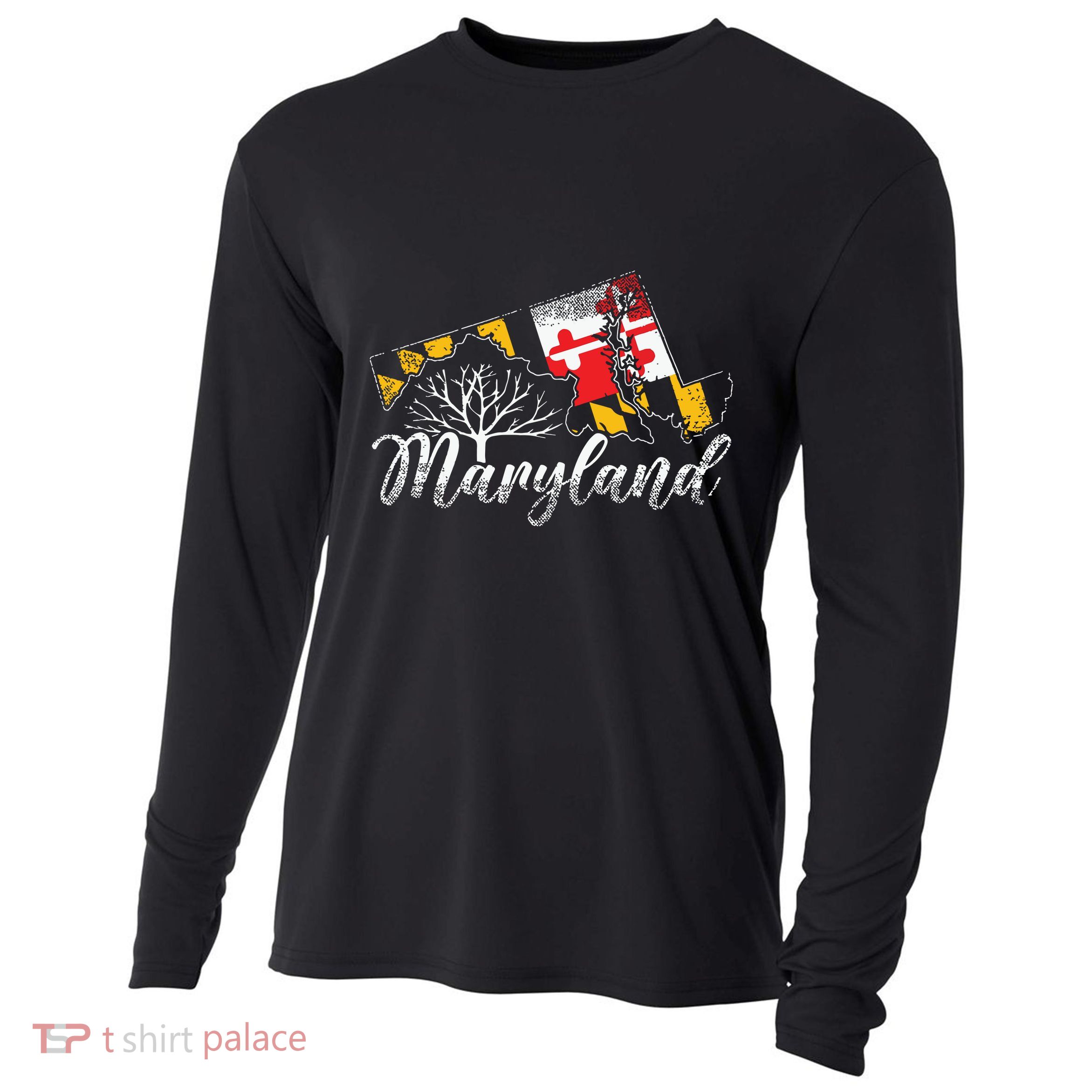 Maryland Flag And Pride Home Family Vintage Maryland Cooling Performance Long Sleeve Crew
