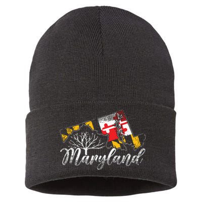 Maryland Flag And Pride Home Family Vintage Maryland Sustainable Knit Beanie