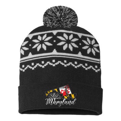 Maryland Flag And Pride Home Family Vintage Maryland USA-Made Snowflake Beanie