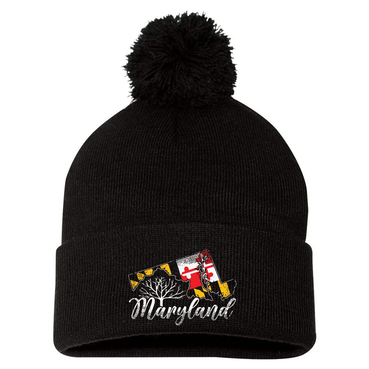 Maryland Flag And Pride Home Family Vintage Maryland Pom Pom 12in Knit Beanie