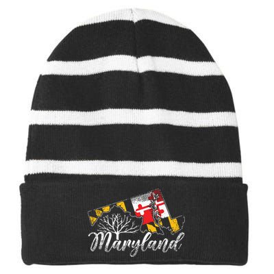 Maryland Flag And Pride Home Family Vintage Maryland Striped Beanie with Solid Band