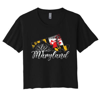 Maryland Flag And Pride Home Family Vintage Maryland Women's Crop Top Tee