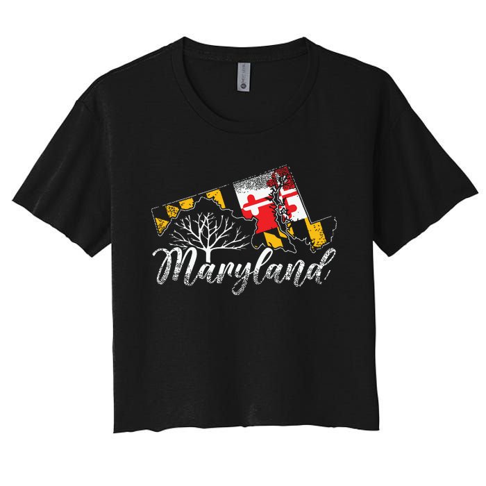 Maryland Flag And Pride Home Family Vintage Maryland Women's Crop Top Tee