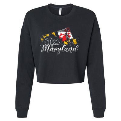 Maryland Flag And Pride Home Family Vintage Maryland Cropped Pullover Crew