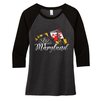 Maryland Flag And Pride Home Family Vintage Maryland Women's Tri-Blend 3/4-Sleeve Raglan Shirt