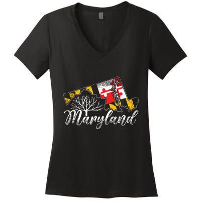 Maryland Flag And Pride Home Family Vintage Maryland Women's V-Neck T-Shirt