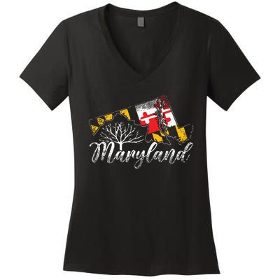 Maryland Flag And Pride Home Family Vintage Maryland Women's V-Neck T-Shirt