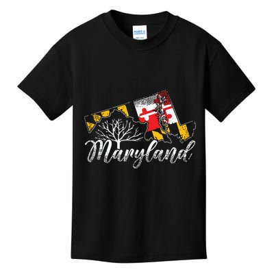 Maryland Flag And Pride Home Family Vintage Maryland Kids T-Shirt
