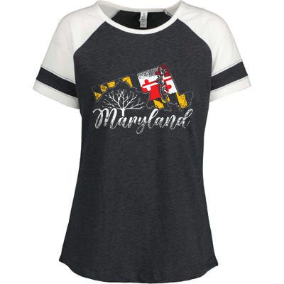 Maryland Flag And Pride Home Family Vintage Maryland Enza Ladies Jersey Colorblock Tee