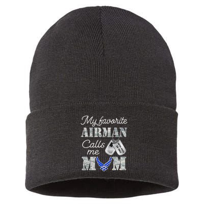My Favorite Airman Calls Me Mom Air Force Mom Sustainable Knit Beanie
