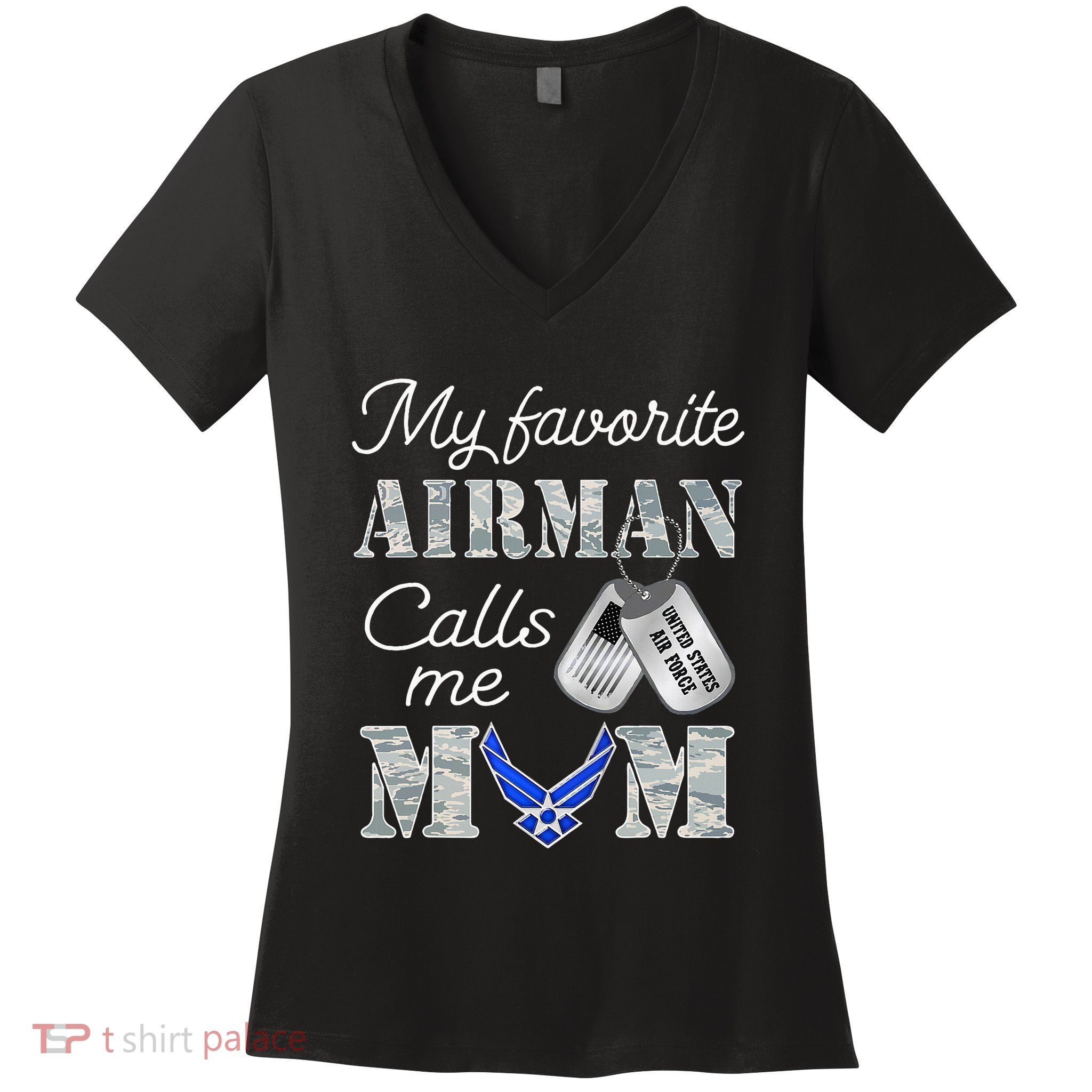 My Favorite Airman Calls Me Mom Air Force Mom Women's V-Neck T-Shirt