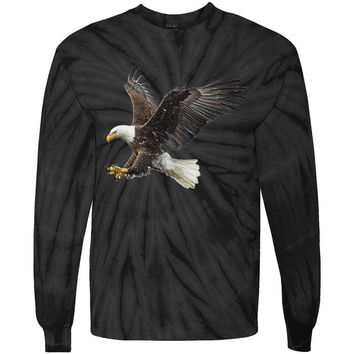 Majestic Flying American Bald Eagle Tie-Dye Long Sleeve Shirt