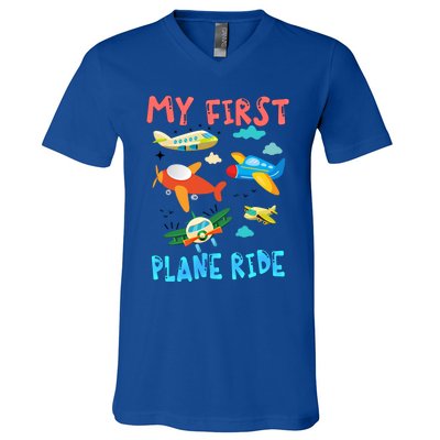 My First Airplane Ride Gift First Time Flying Gift V-Neck T-Shirt