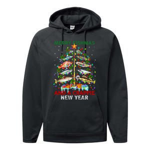 Merry Fishmas And A Crappie New Year Xmas For Fisherman Performance Fleece Hoodie