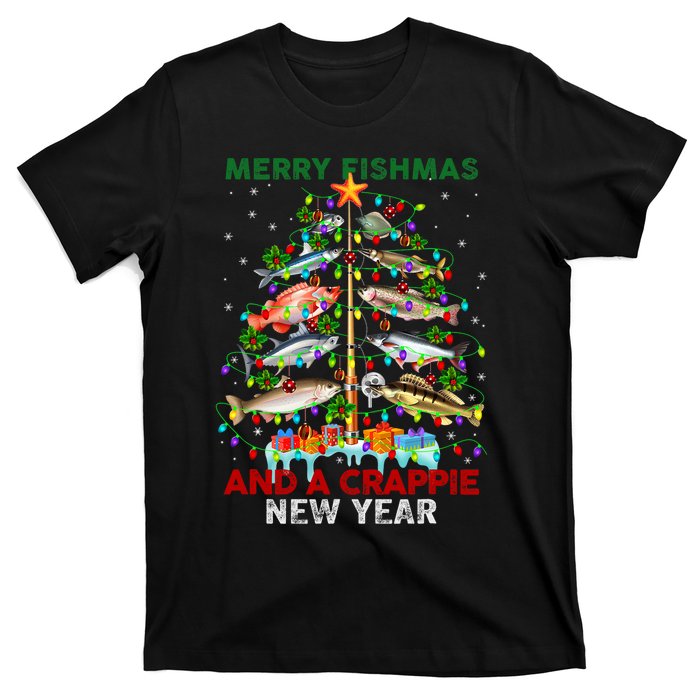 Merry Fishmas And A Crappie New Year Xmas For Fisherman T-Shirt