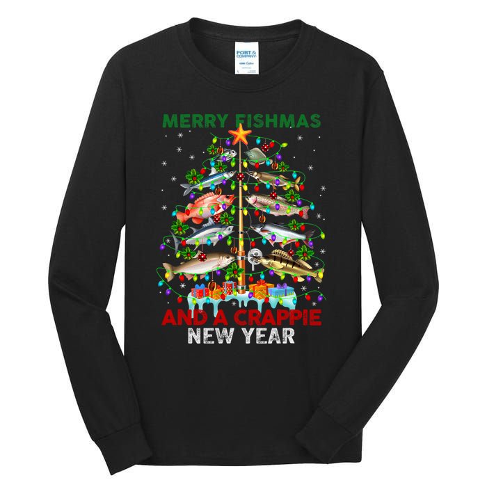 Merry Fishmas And A Crappie New Year Xmas For Fisherman Tall Long Sleeve T-Shirt