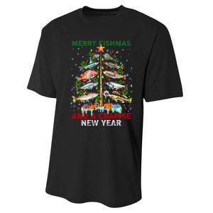 Merry Fishmas And A Crappie New Year Xmas For Fisherman Performance Sprint T-Shirt