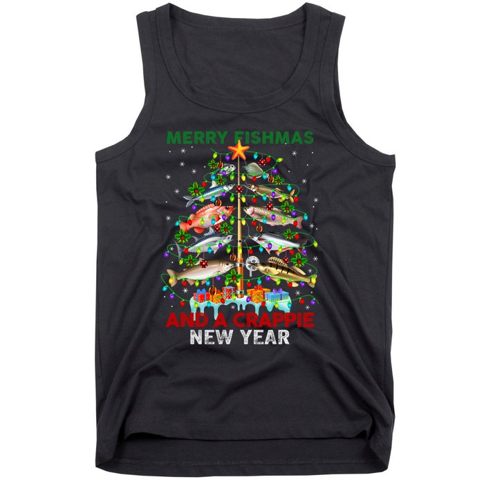 Merry Fishmas And A Crappie New Year Xmas For Fisherman Tank Top