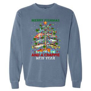 Merry Fishmas And A Crappie New Year Xmas For Fisherman Garment-Dyed Sweatshirt