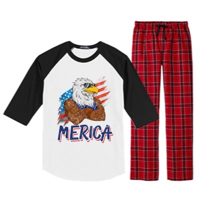 Merica Freedom American Usa Eagle Patriotic 4th Of July Gift Raglan Sleeve Pajama Set