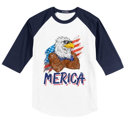 Merica Freedom American Usa Eagle Patriotic 4th Of July Gift Baseball Sleeve Shirt