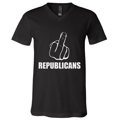Middle Finger Anti Fuck Gop Pro Democrat Anti Republican V-Neck T-Shirt