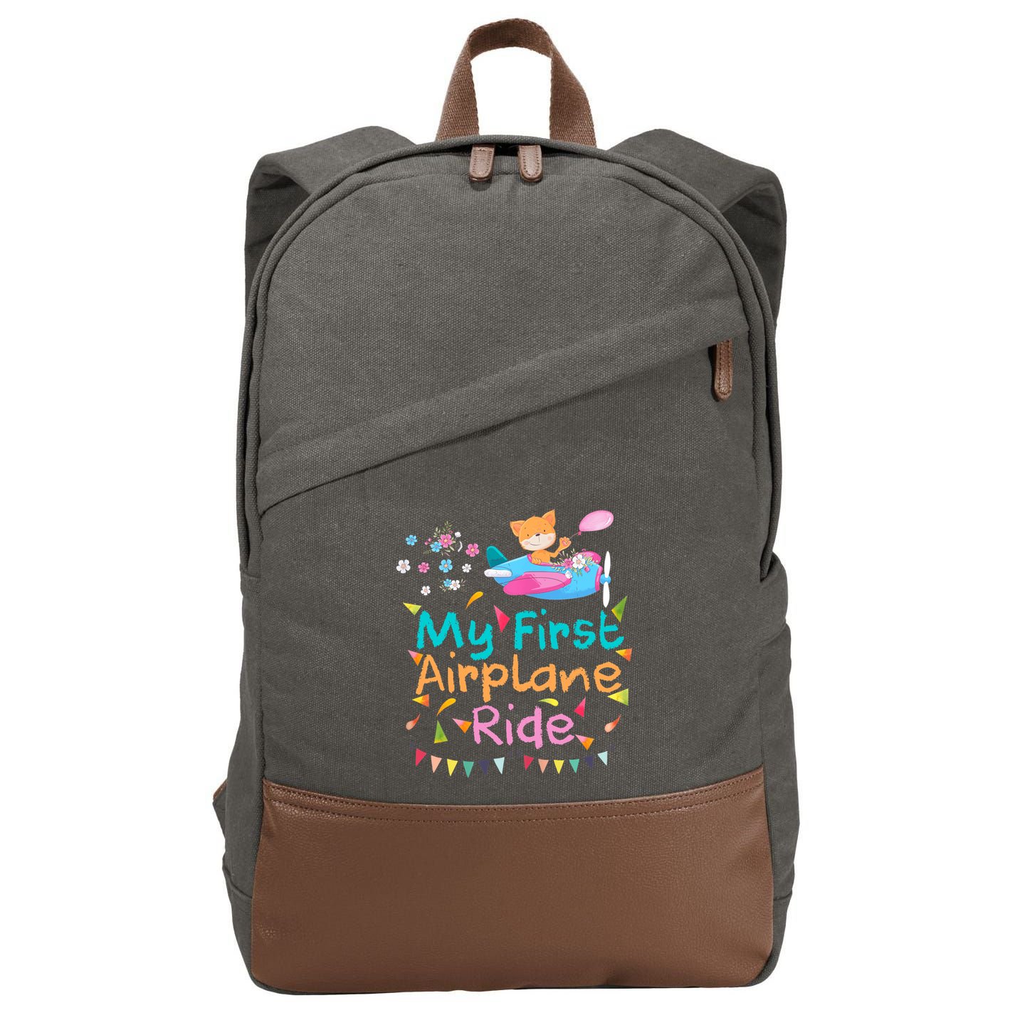 My First Airplane Ride Girl Boy Adventure Cotton Canvas Backpack