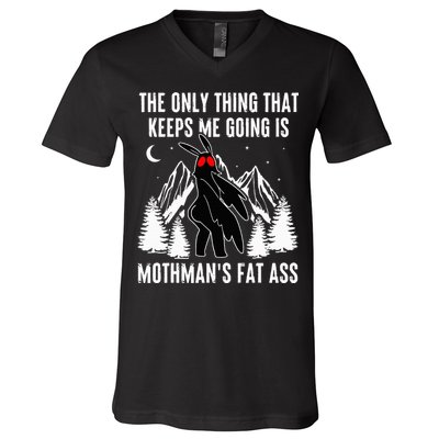 Mothman Fat Ass Vintage Cryptid Funny Mothman  V-Neck T-Shirt