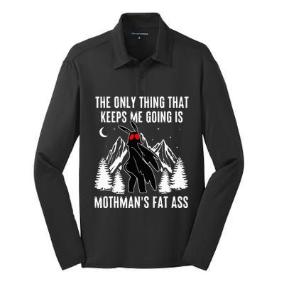 Mothman Fat Ass Vintage Cryptid Funny Mothman  Silk Touch Performance Long Sleeve Polo