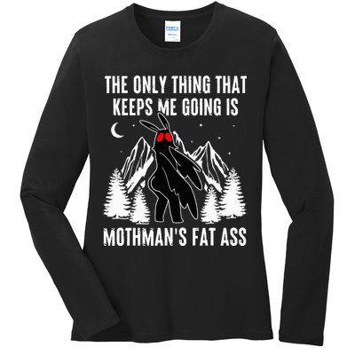 Mothman Fat Ass Vintage Cryptid Funny Mothman  Ladies Long Sleeve Shirt