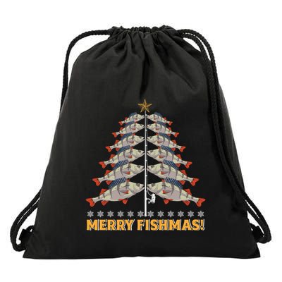 Merry Fishmas! Angler Fir Tree Christmas Outfit Fishing Funny Gift Drawstring Bag