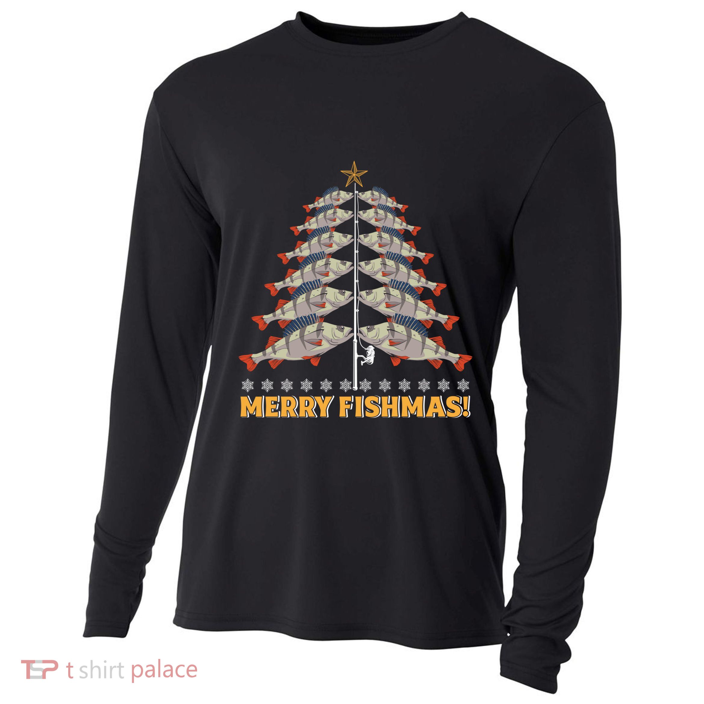 Merry Fishmas! Angler Fir Tree Christmas Outfit Fishing Funny Gift Cooling Performance Long Sleeve Crew