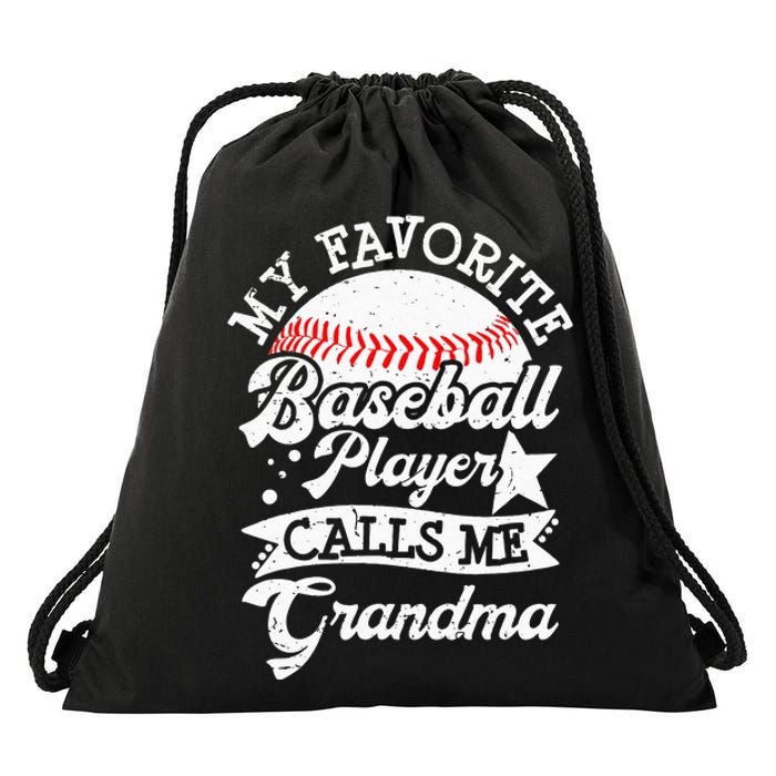 My Favorite Baseball Player Calls Me Grandma Baseball Family Drawstring Bag