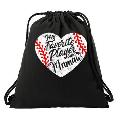 My Favorite Baseball Player Calls Me Mamaw Heart Family Drawstring Bag