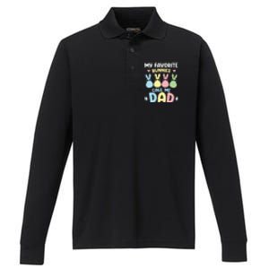 My Favorite Bunnies Call Me Daddy Easter Peeps Father's Day Easter Day Performance Long Sleeve Polo