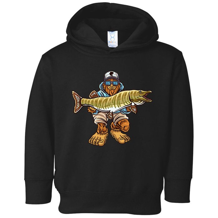 Muskie Fishing Bigfoot Musky Hunting Fisher Toddler Hoodie