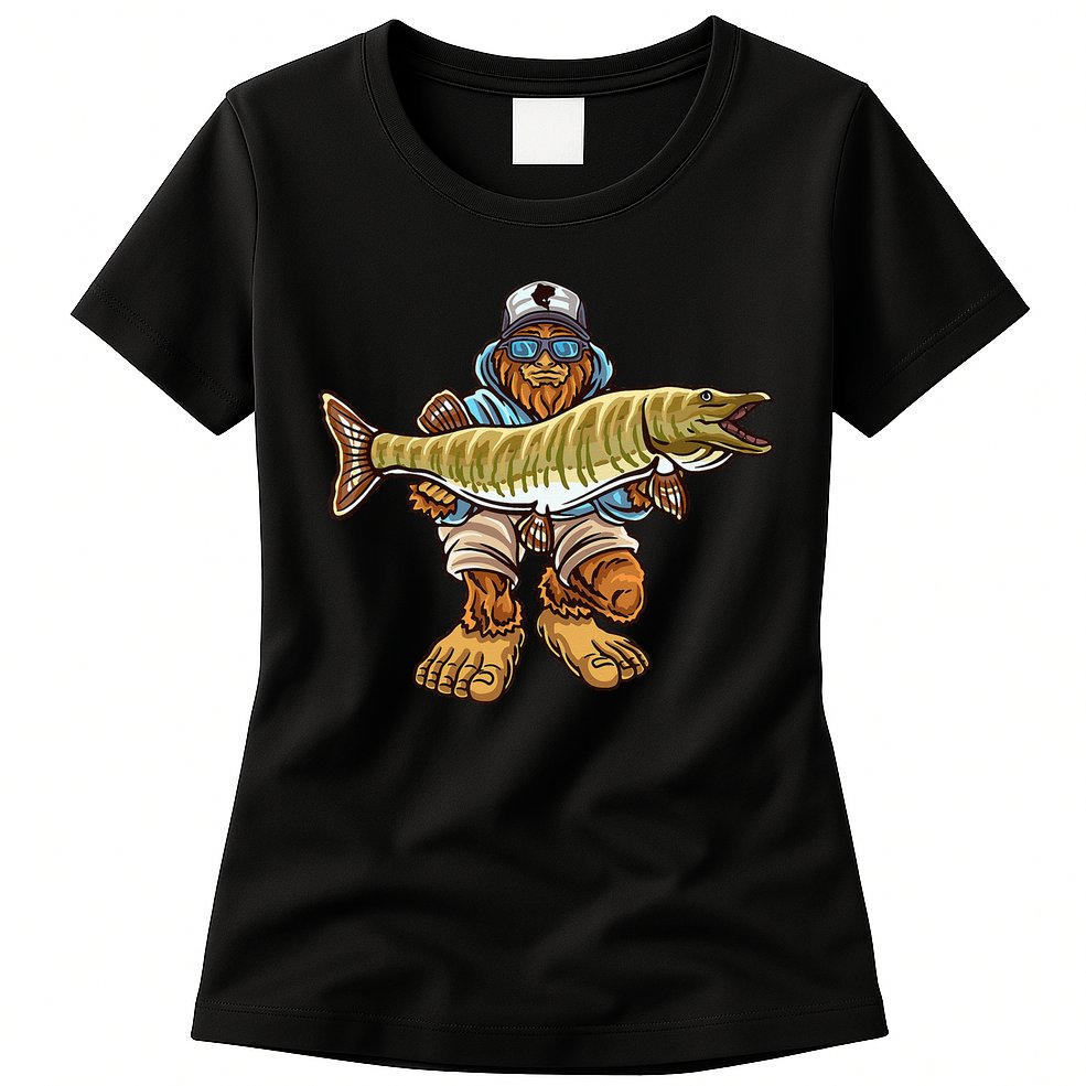 Muskie Fishing Bigfoot Musky Hunting Fisher Womens T-Shirt