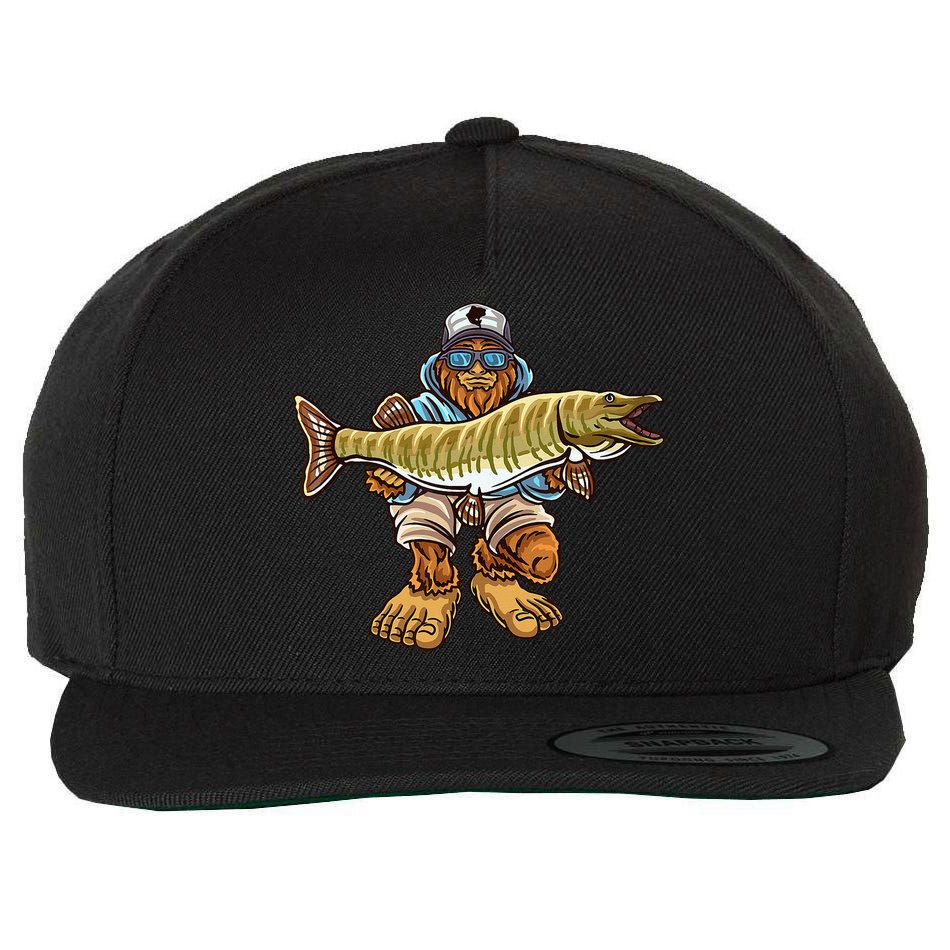 Muskie Fishing Bigfoot Musky Hunting Fisher Wool Snapback Cap