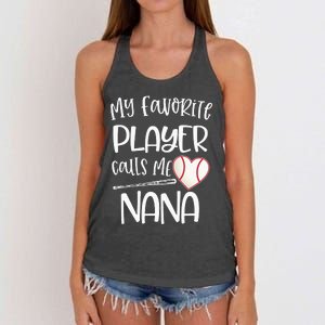 My Favorite Baseball Player Calls Me Nana Heart Ball Women's Knotted Racerback Tank