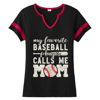 My Favorite Baseball Player Calls Me Mom Cheer Mother Gift Ladies Halftime Notch Neck Tee