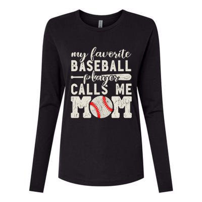 My Favorite Baseball Player Calls Me Mom Cheer Mother Gift Womens Cotton Relaxed Long Sleeve T-Shirt