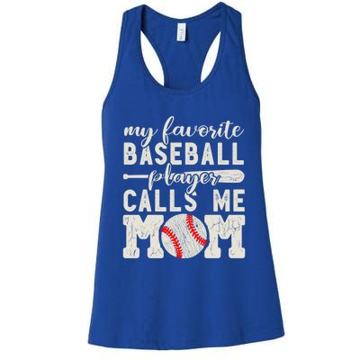 My Favorite Baseball Player Calls Me Mom Cheer Mother Gift Women's Racerback Tank