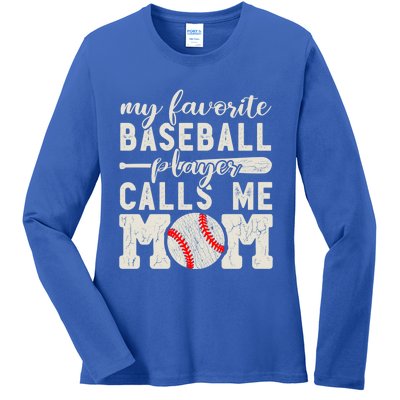 My Favorite Baseball Player Calls Me Mom Cheer Mother Gift Ladies Long Sleeve Shirt